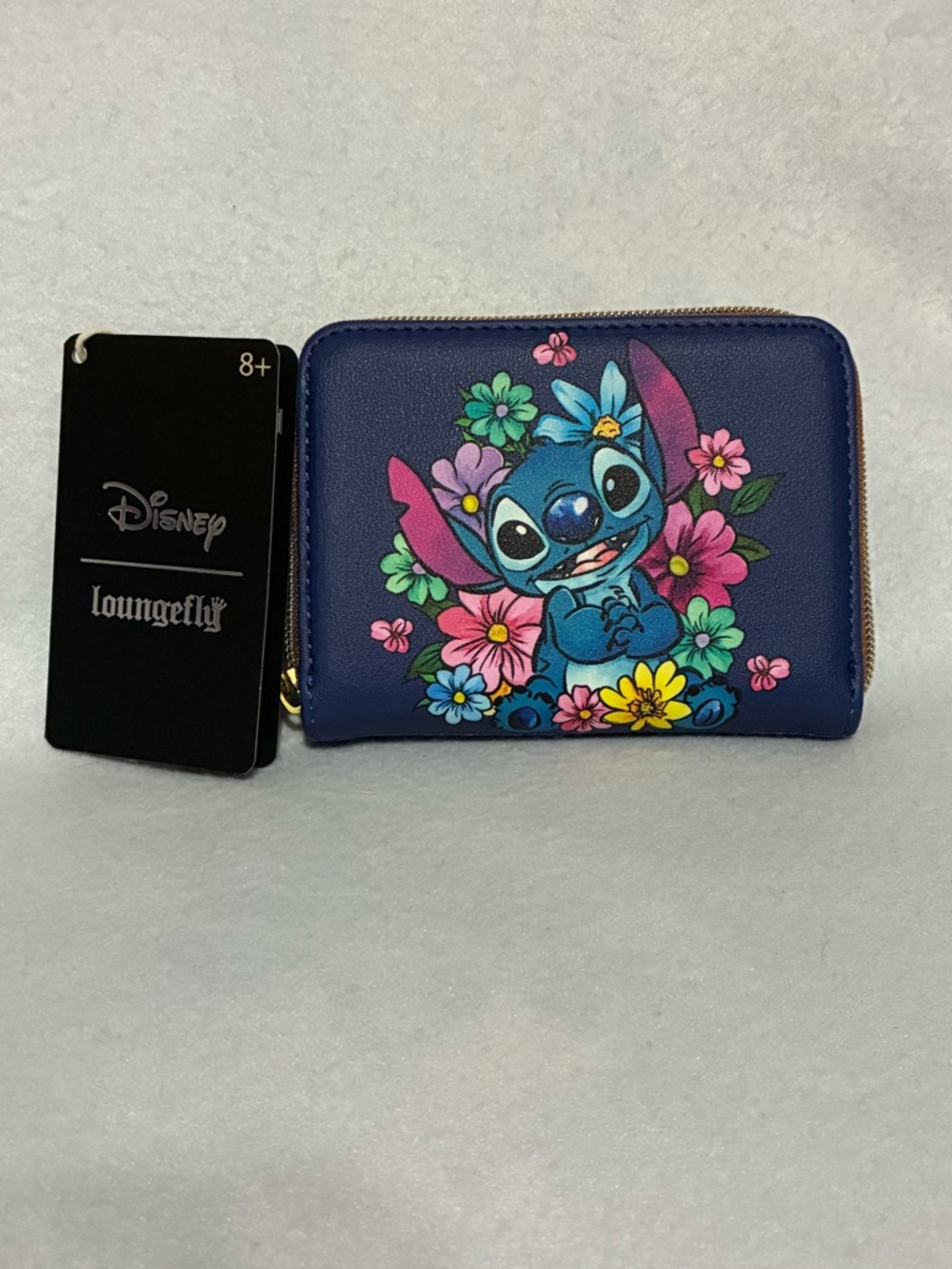 NWT Loungefly Disney Stitch Floral Zip Wallet - Navy Blue